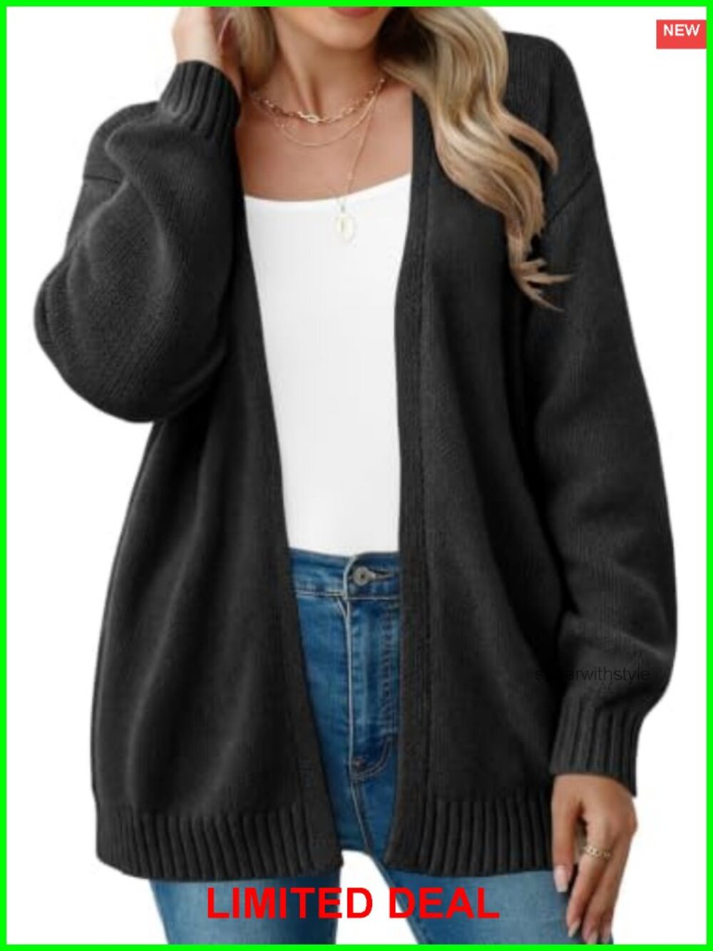 Oversized Cable-Knit Cardigan Sweater with Pockets Open Front